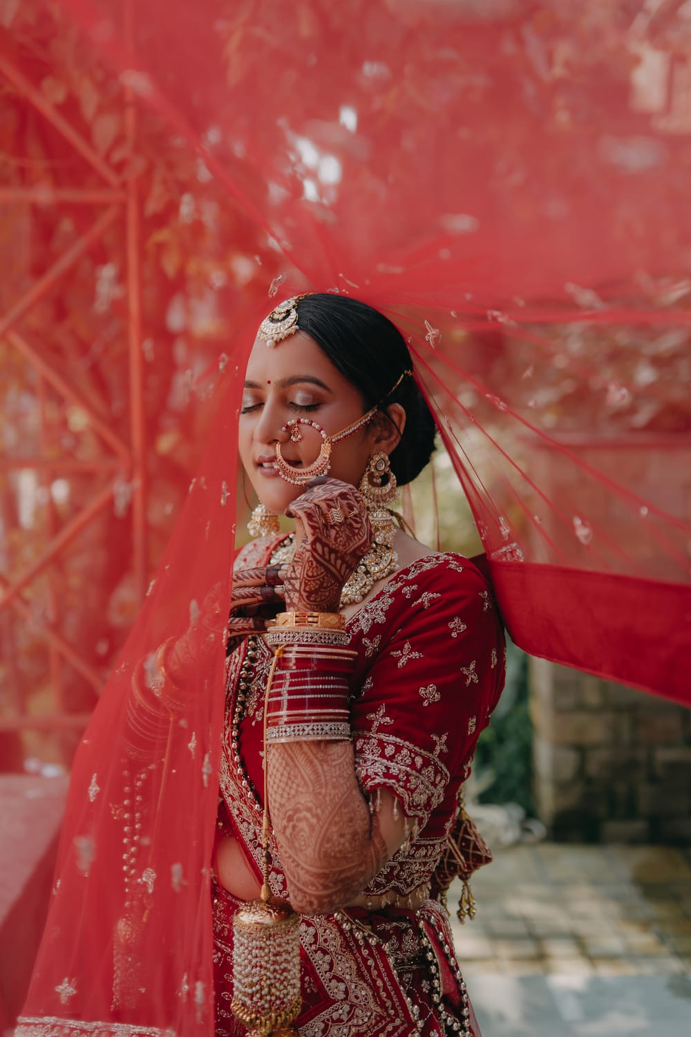 A bridal portrait from a Himachal wedding shot by Abhinav